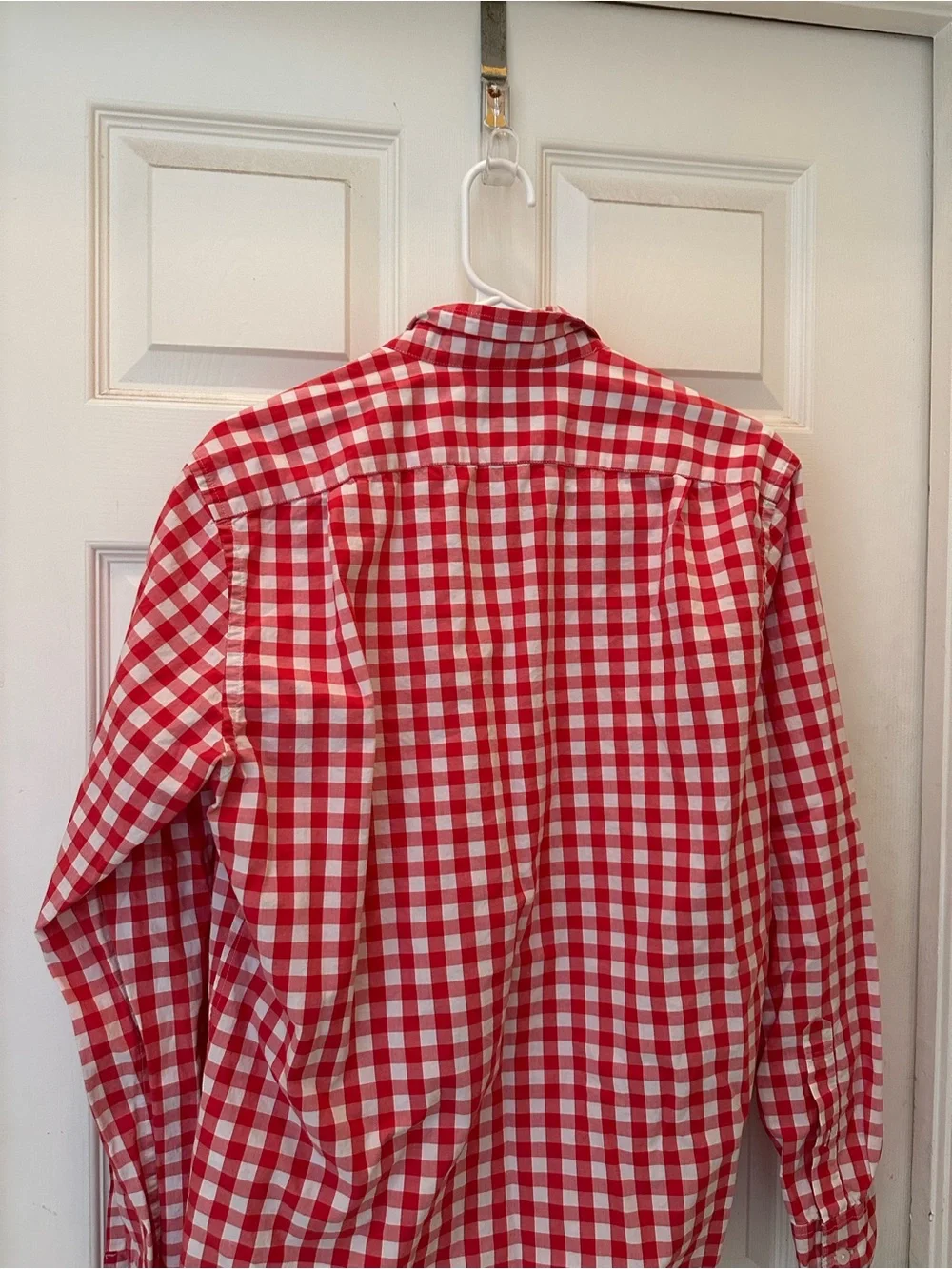 J. Crew Red and White Gingham Button-Down Shirt